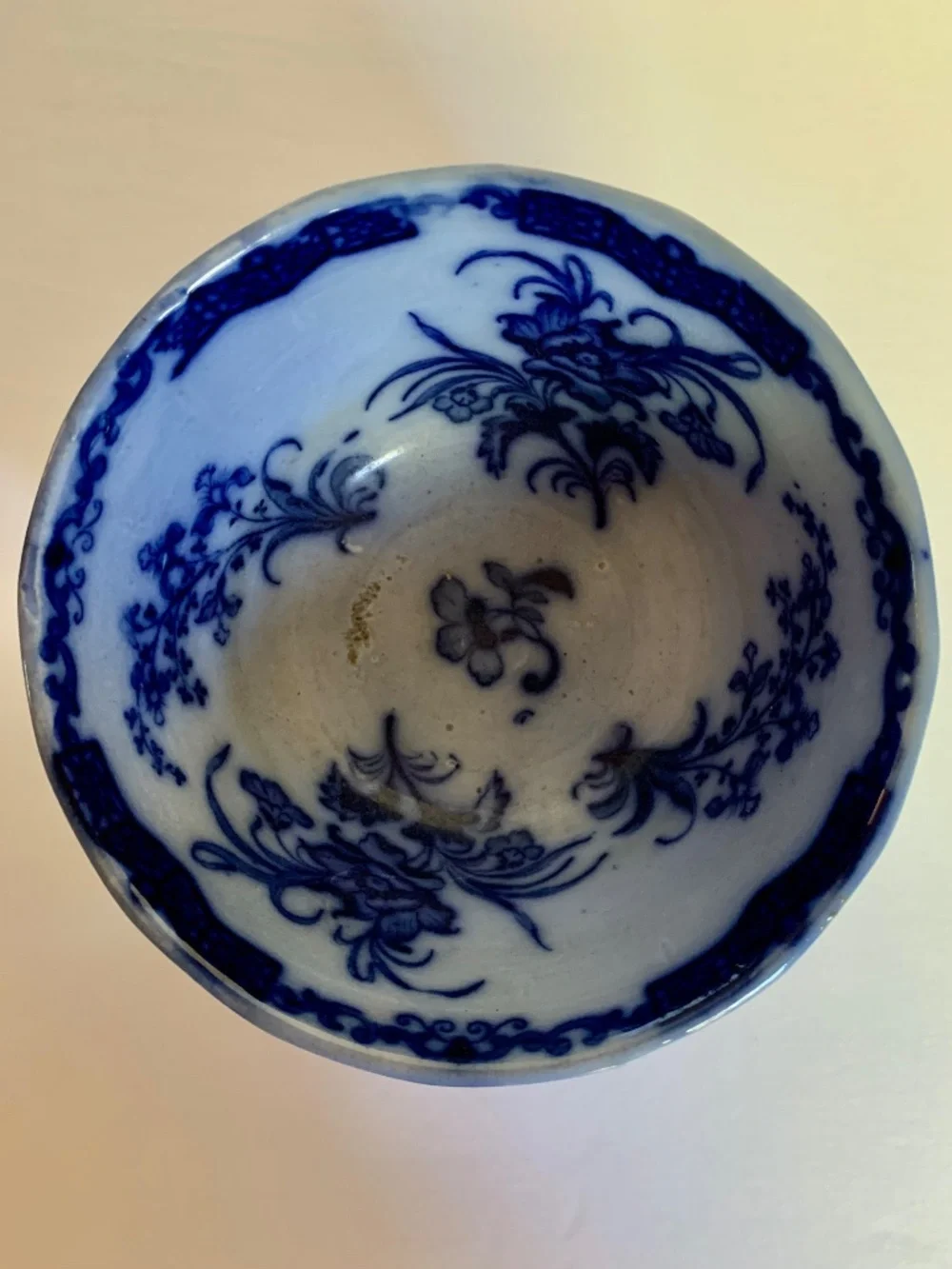 Antique Flow Blue Waste Bowl 5.25” Victorian Transferware Blue White